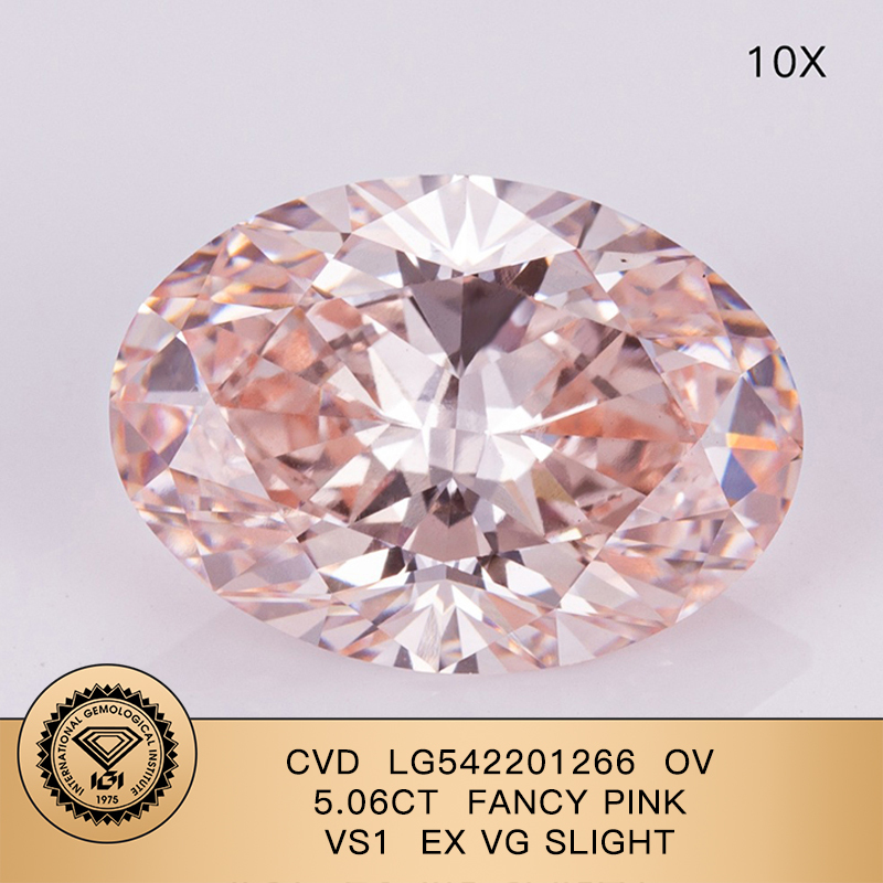 CVD LG542201266 Oval Shape 5.06CT Fancy Pink VS1 EX VG Slight Lab Grown Diamond
