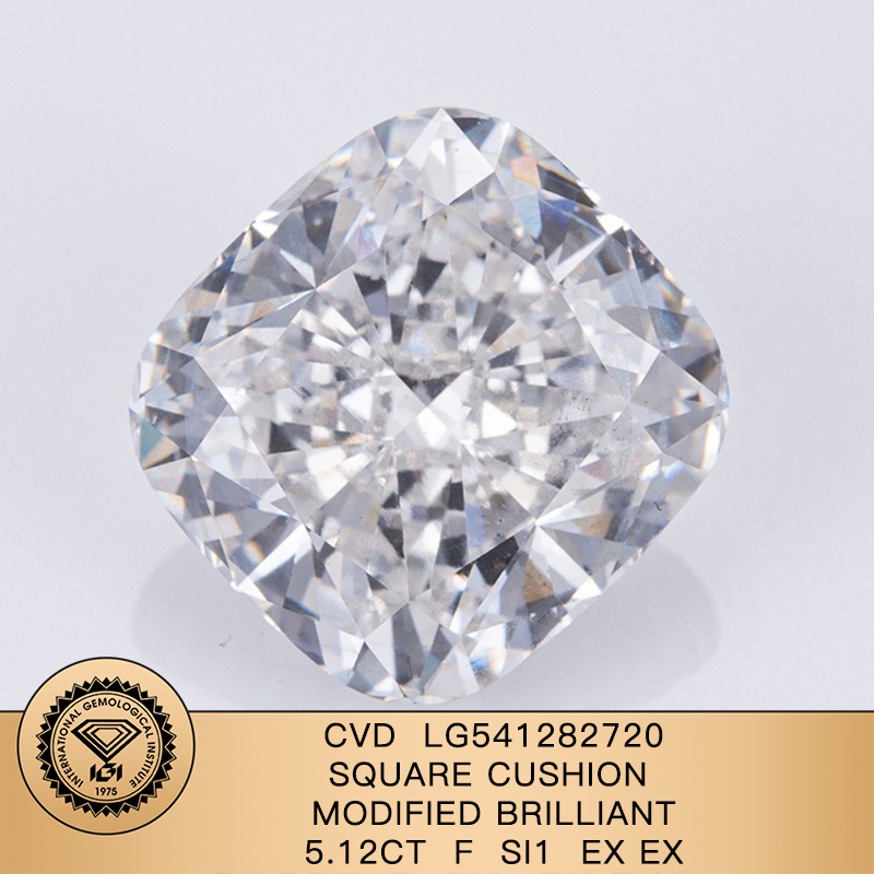 CVD LG541282720 Square Cushion Modified Brilliant 5.12CT F SI1 EX EX Lab Grown Diamond