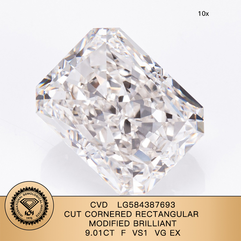 CVD LG584387693 Cut Cornered Rectangular Modified Brilliant 9.01CT F VS1 VG EX Lab Grown Diamond