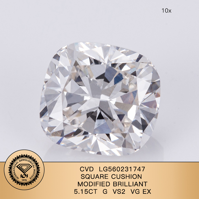 CVD LG560231747 Square Cushion Modified Brilliant 5.15CT G VS2 VG EX Lab Grown Diamond