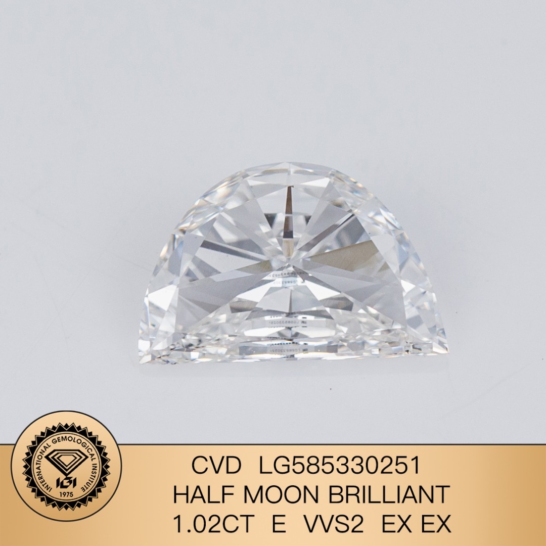 MissDiamond CVD LG585330251 HALF MOON BRILLIANT 1.02CT E VVS2 EX EX Lab Grown Diamond