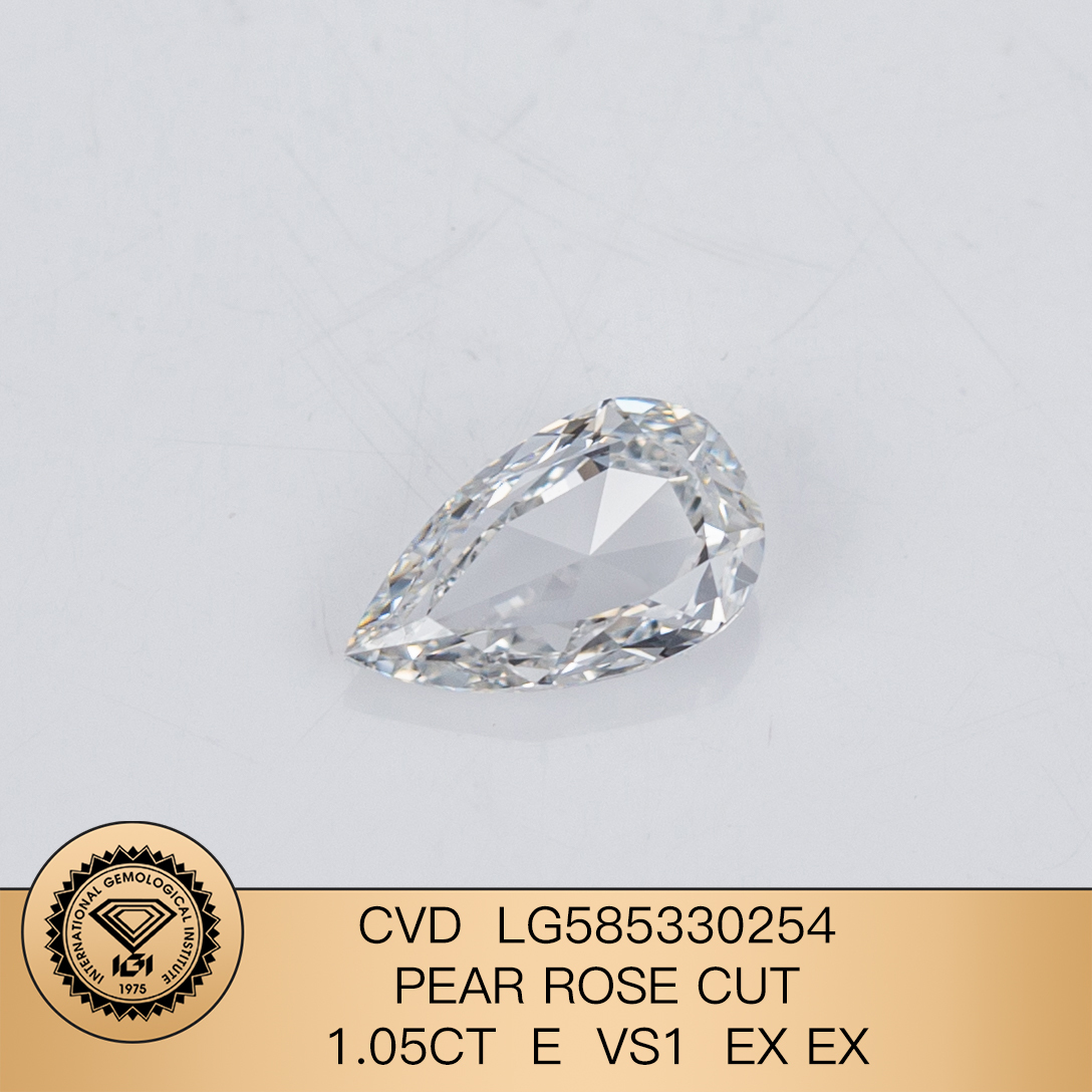 MissDiamond CVD LG585330254 Pear Rose Cut 1.05CT E VS1 EX EX Lab Grown Diamond