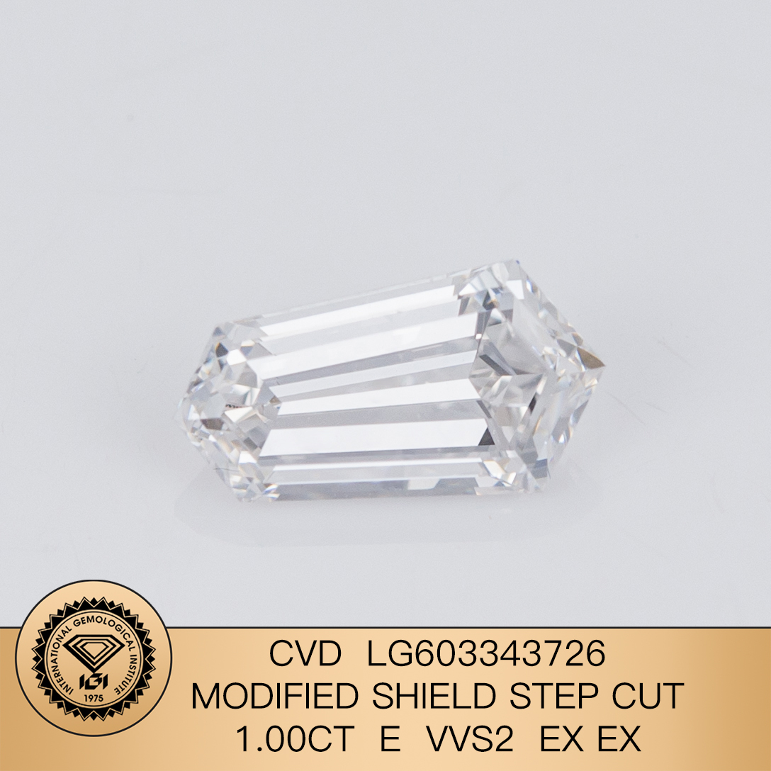 MissDiamond CVD LG603343726 Modified Shield Step Cut 1.00CT E VVS2 EX EX Lab Grown Diamond
