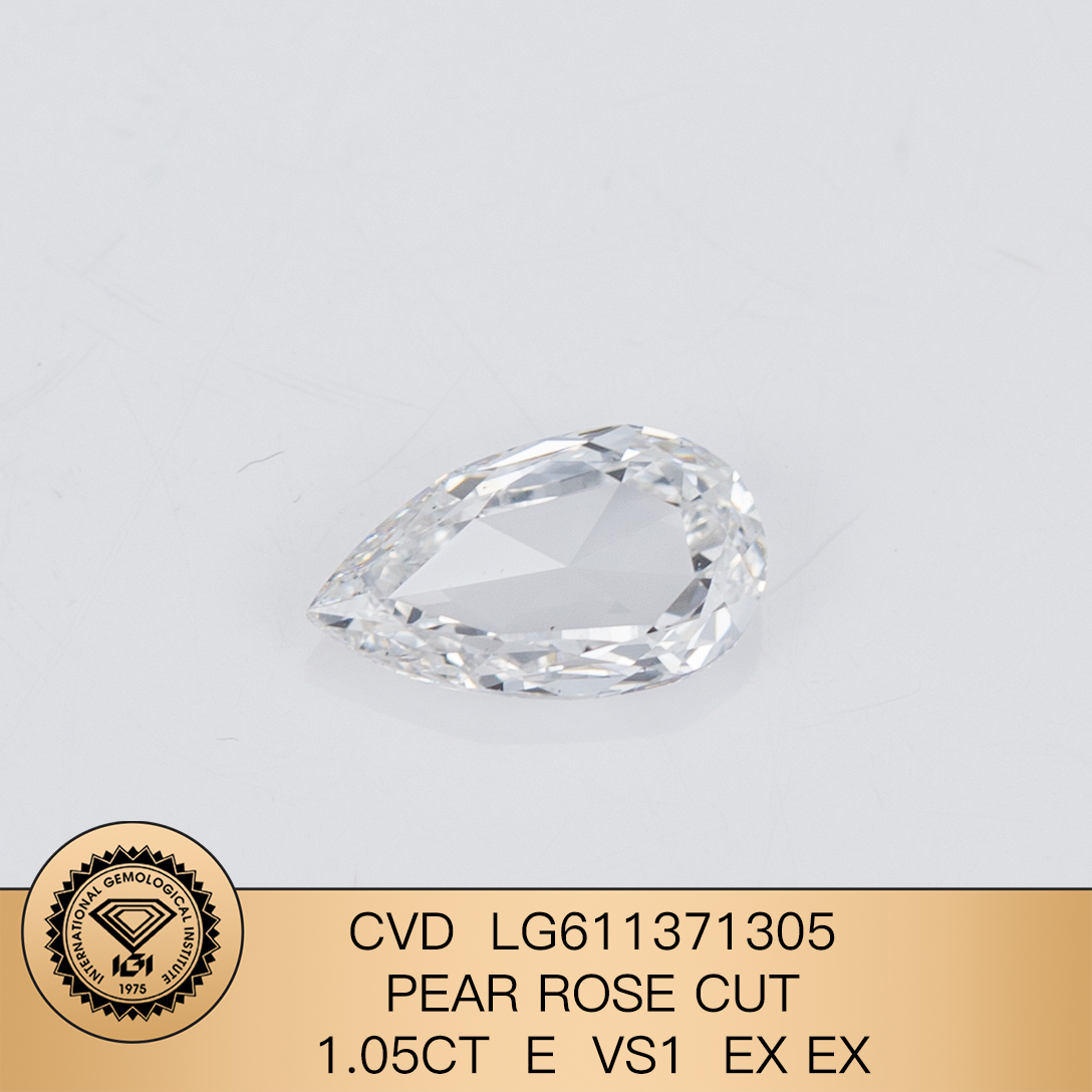 MissDiamond CVD LG611371305 Pear Rose Cut 1.05CT E VS1 EX EX Lab Grown Diamond