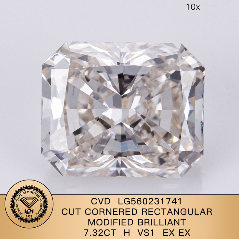 CVD LG560231741 Cut Cornered Rectangular Modified Brilliant 7.32CT H VS1 EX EX Lab Grown Diamond