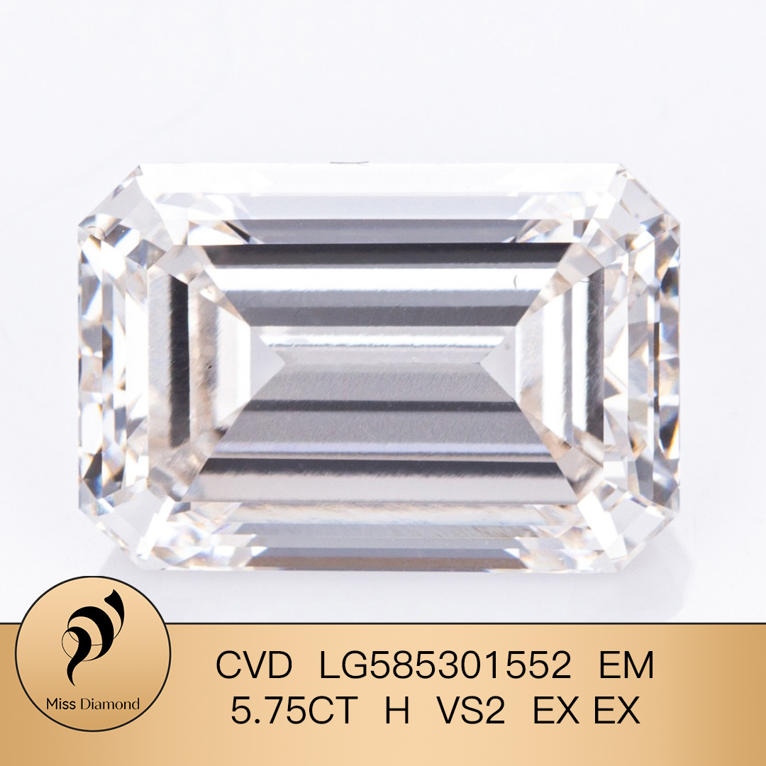MissDiamond CVD LG585301552 Emerald Cut 5.75CT H VS2 EX EX Lab Grown Diamond