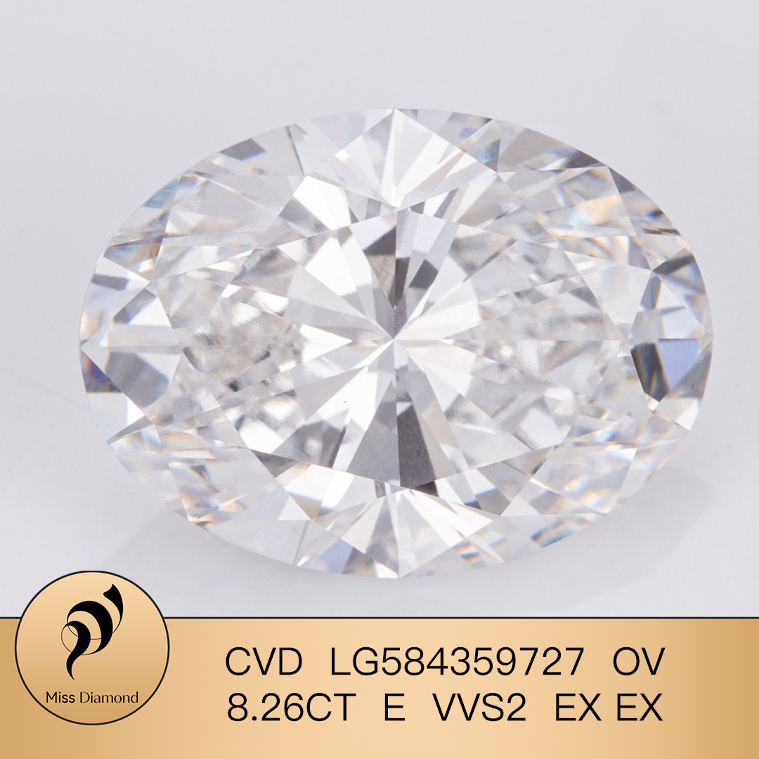 MissDiamond CVD LG584359727 Oval Cut 8.26CT E VVS2 EX EX Lab Grown Diamond