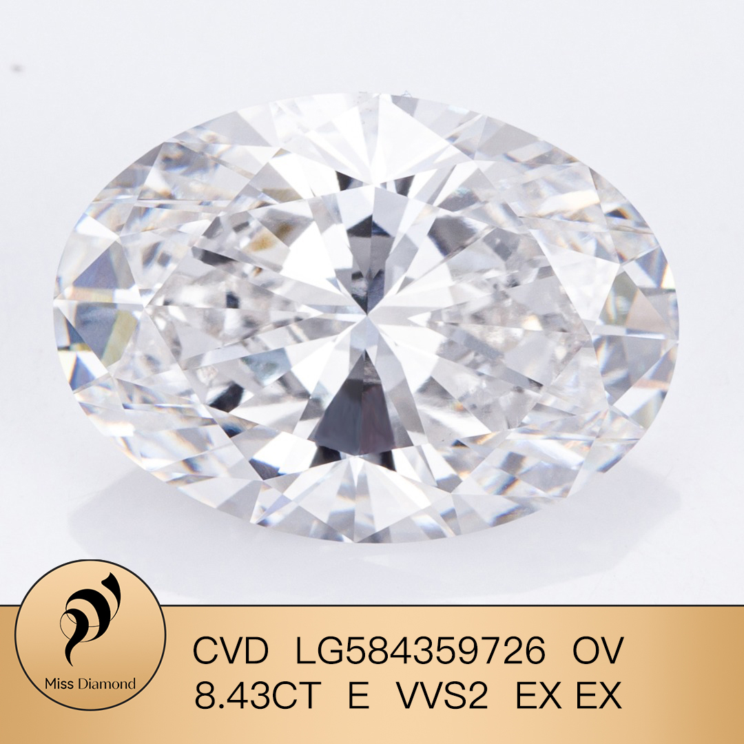 MissDiamond CVD LG584359726 Oval Cut 8.43CT E VVS2 EX EX Lab Grown Diamond