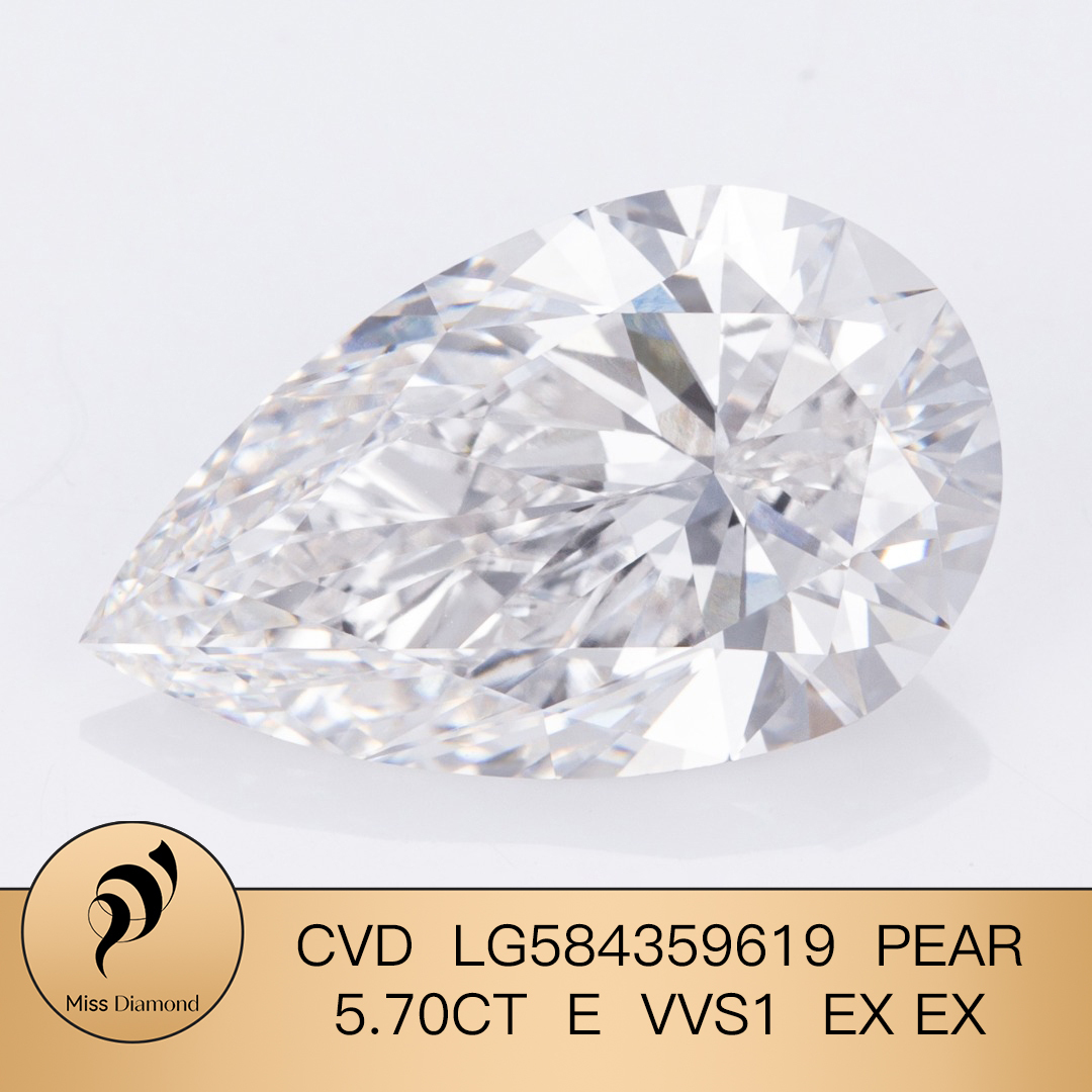 MissDiamond CVD LG584359619 Pear Cut 5.70CT E VVS1 EX EX Lab Grown Diamond