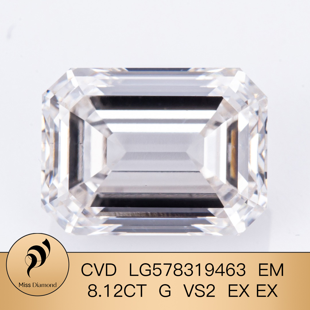MissDiamond CVD LG578319463 Emerald Cut 8.12CT G VS2 EX EX Lab Grown Diamond
