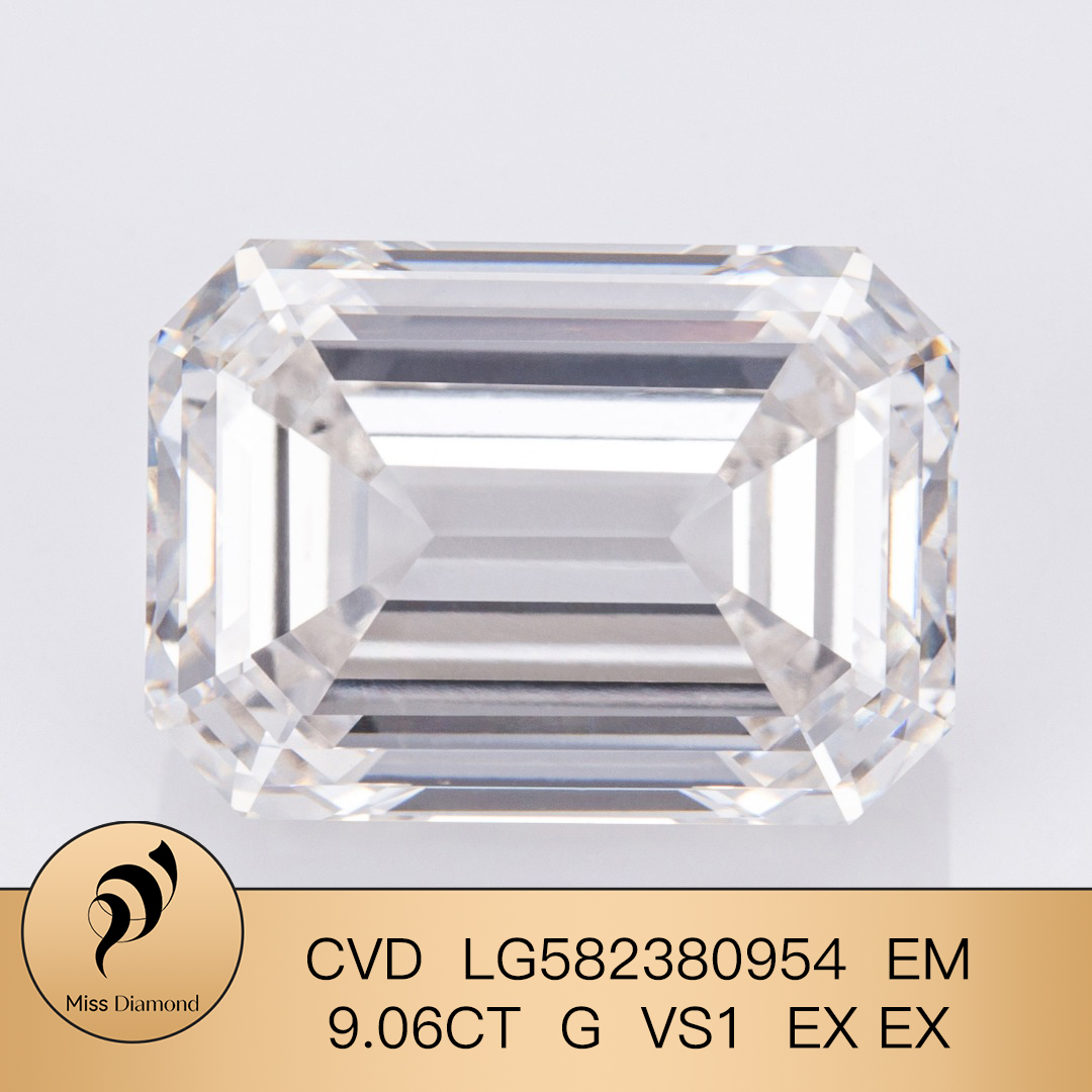 MissDiamond CVD LG582380954 Emerald Cut 9.06CT G VS1 EX EX Lab Grown Diamond