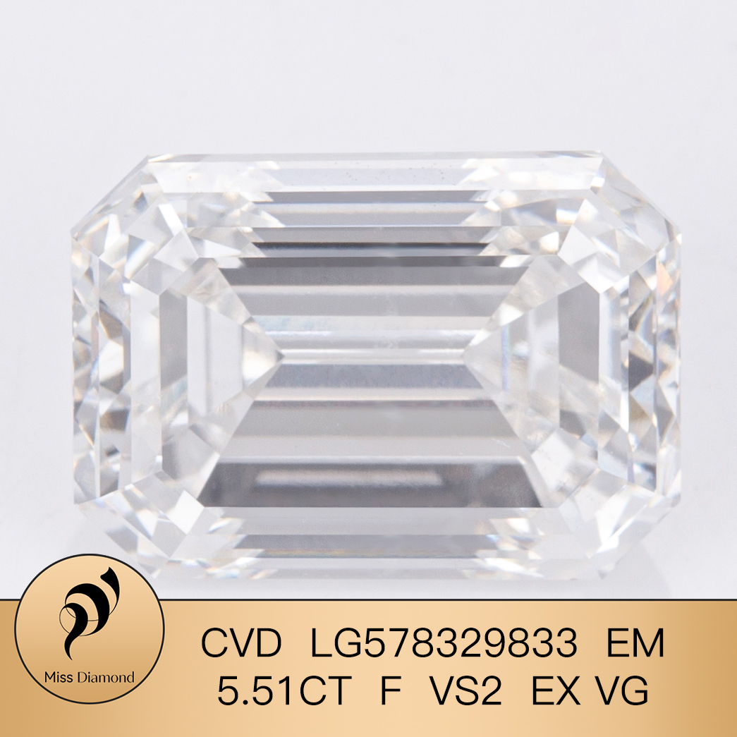 MissDiamond CVD LG578329833 Emerald Cut 5.51CT F VS2 EX VG Lab Grown Diamond