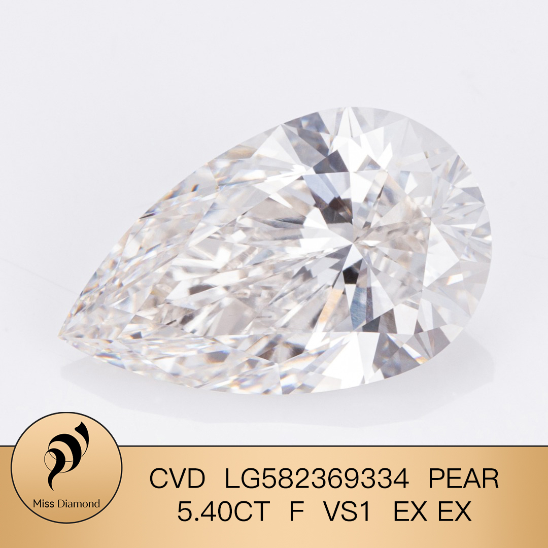 MissDiamond CVD LG582369334 Pear Cut 5.4CT F VS1 EX EX Lab Grown Diamond