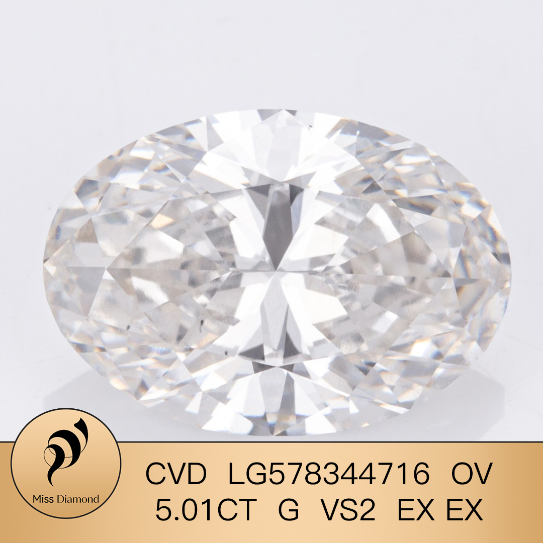 MissDiamond CVD LG578344716 Oval Cut 5.01CT G VS2 EX EX Lab Grown Diamond