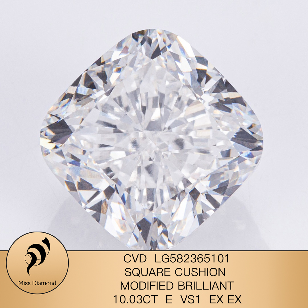 MissDiamond CVD LG582365101 Square Cushion Cut 10.03CT E VS1 EX EX Lab Grown Diamond