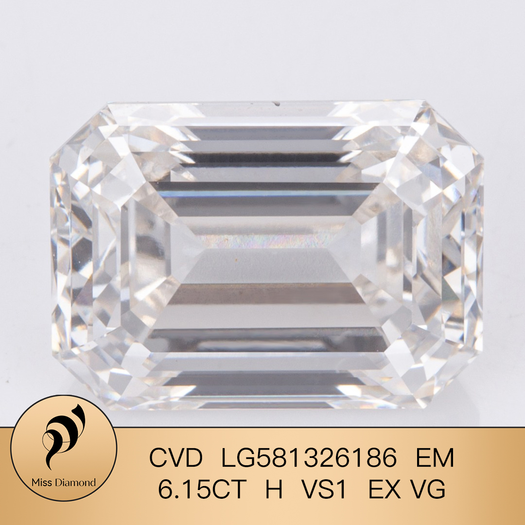 MissDiamond CVD LG581326186 Emerald Cut 6.15CT H VS1 EX VG Lab Grown Diamond