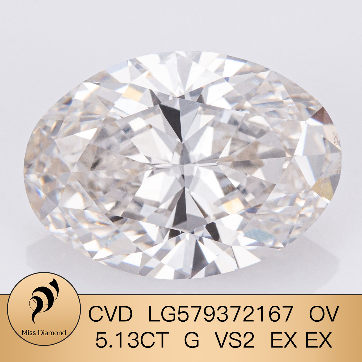 MissDiamond CVD LG579372167 Oval Cut 5.13CT G VS2 EX EX Lab Grown Diamond