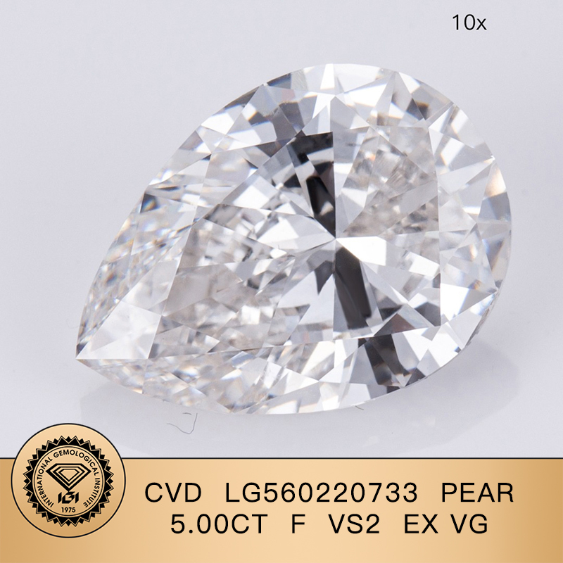 CVD LG560220733 Pear Shape 5.00CT F VS2 EX VG Lab Grown Diamond