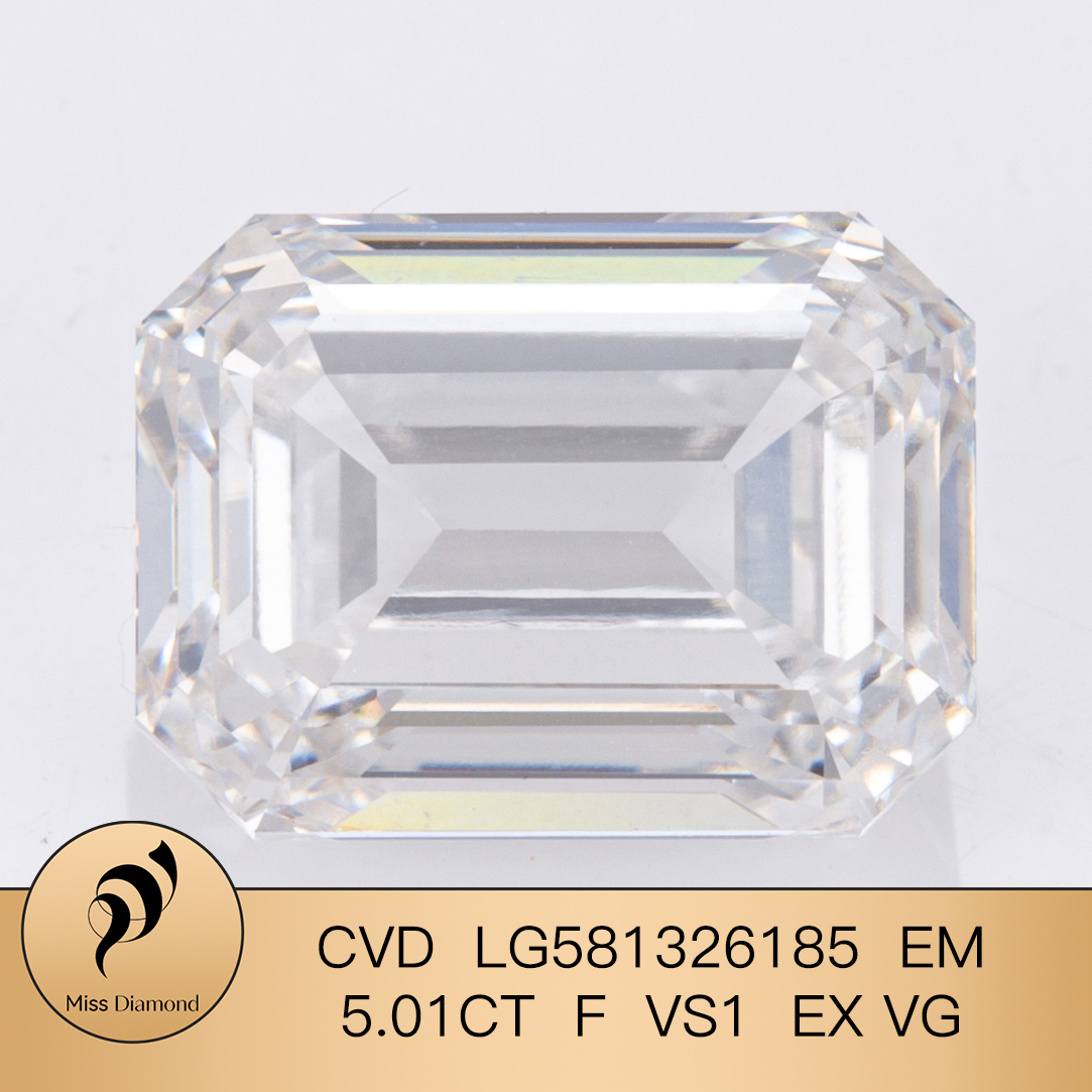 MissDiamond CVD LG581326185 Emerald Cut 5.01CT F VS1 EX VG Lab Grown Diamond