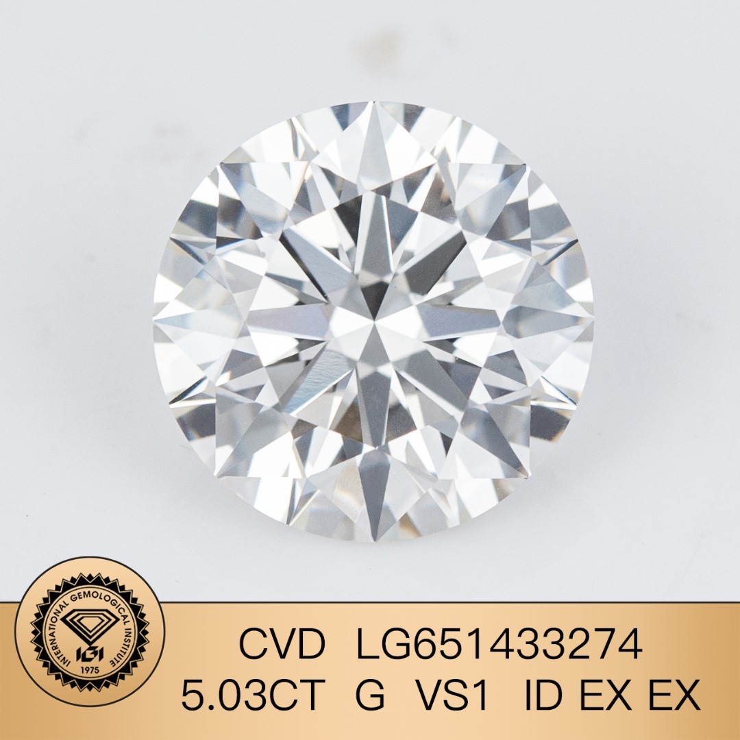 MissDiamond CVD LG651433274 Round Cut 5.03CT G VS1 ID EX EX Lab Grown Diamond