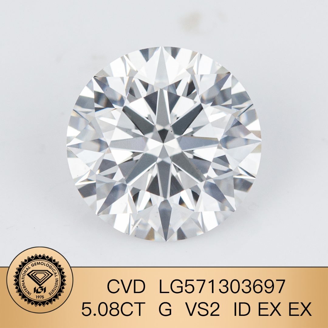 MissDiamond CVD LG571303697 Round Cut 5.08CT G VS2 ID EX EX Lab Grown Diamond