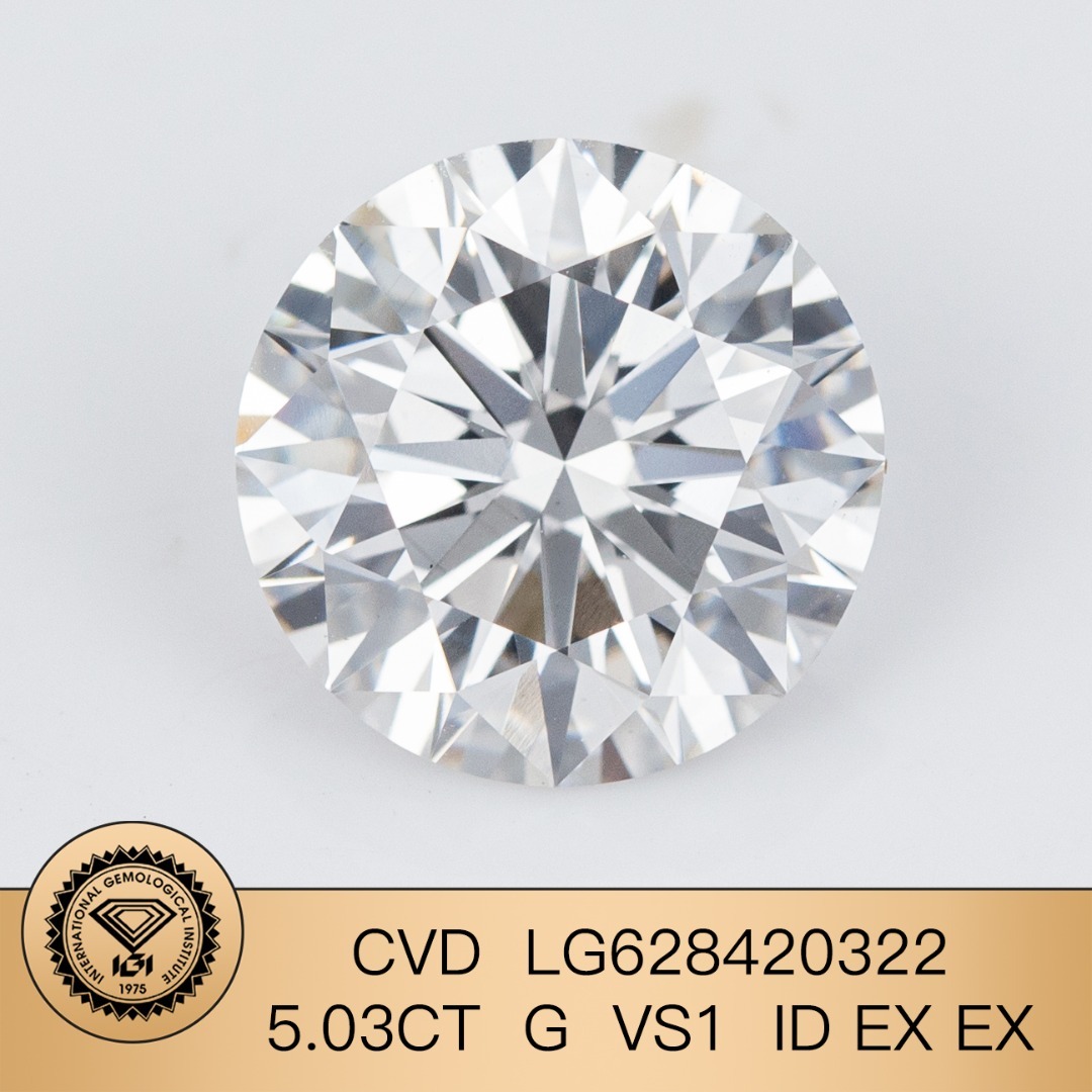 MissDiamond CVD LG628420322 Round Cut 5.03CT G VS1 ID EX EX Lab Grown Diamond