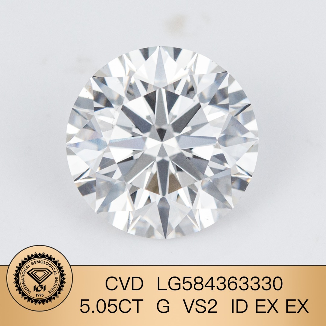 MissDiamond CVD LG584363330 Round Cut 5.05CT G VS2 ID EX EX Lab Grown Diamond