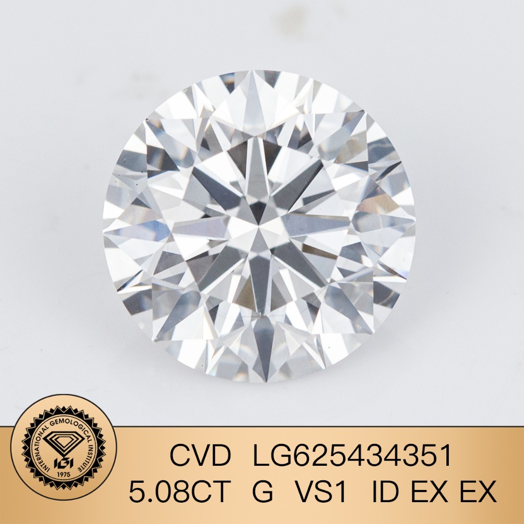 MissDiamond CVD LG625434351 Round Cut 5.08CT G VS1 ID EX EX Lab Grown Diamond
