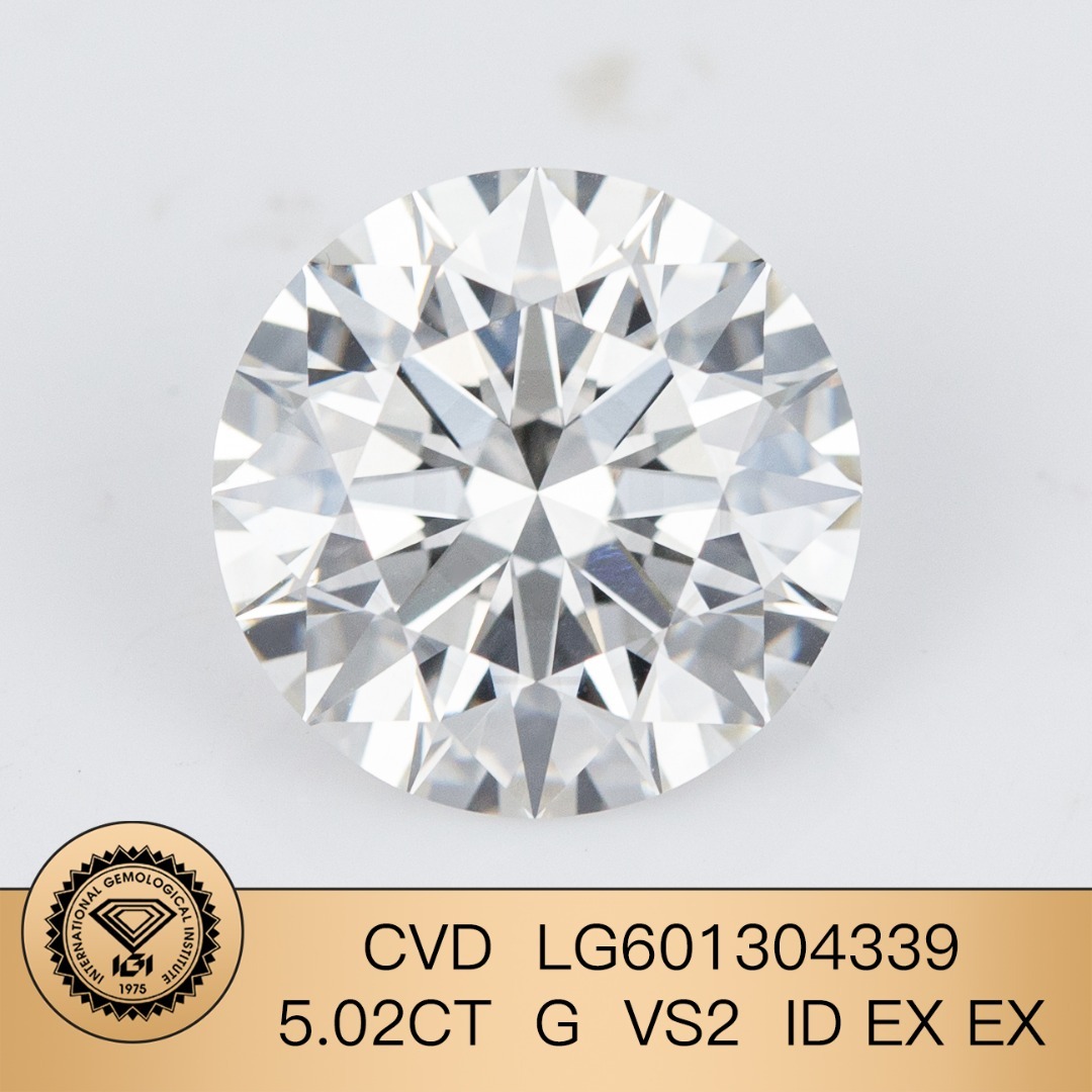 MissDiamond CVD LG601304339 Round Cut 5.02CT G VS2 ID EX EX Lab Grown Diamond