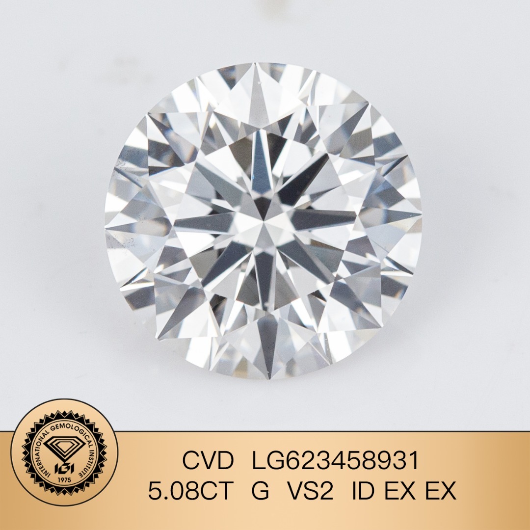 MissDiamond CVD LG623458931 Round Cut 5.08CT G VS2 ID EX EX Lab Grown Diamond