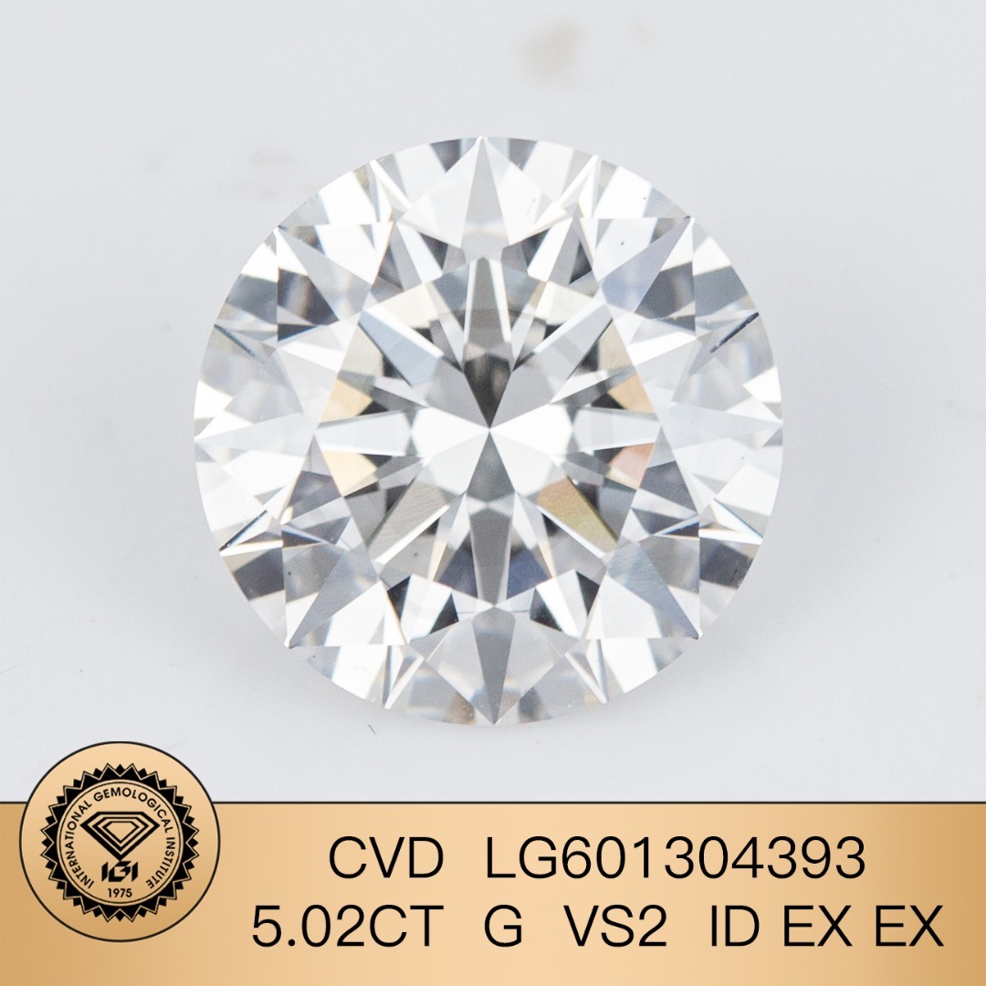 MissDiamond CVD LG601304393 Round Cut 5.02CT G VS2 ID EX EX Lab Grown Diamond