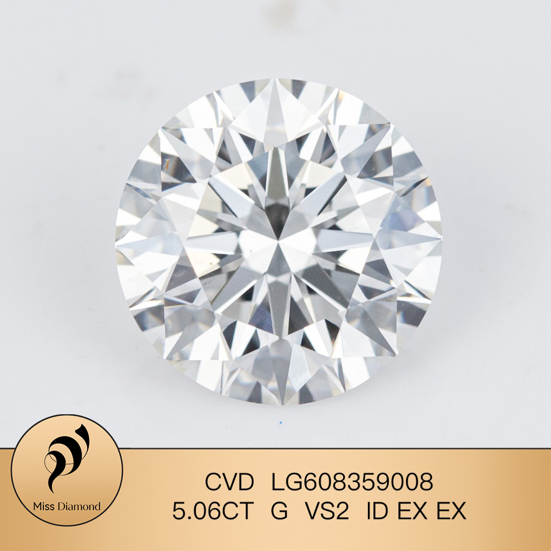MissDiamond CVDLG608359008 Round Cut 5.06CT G VS2 ID EX EX Lab Grown Diamond