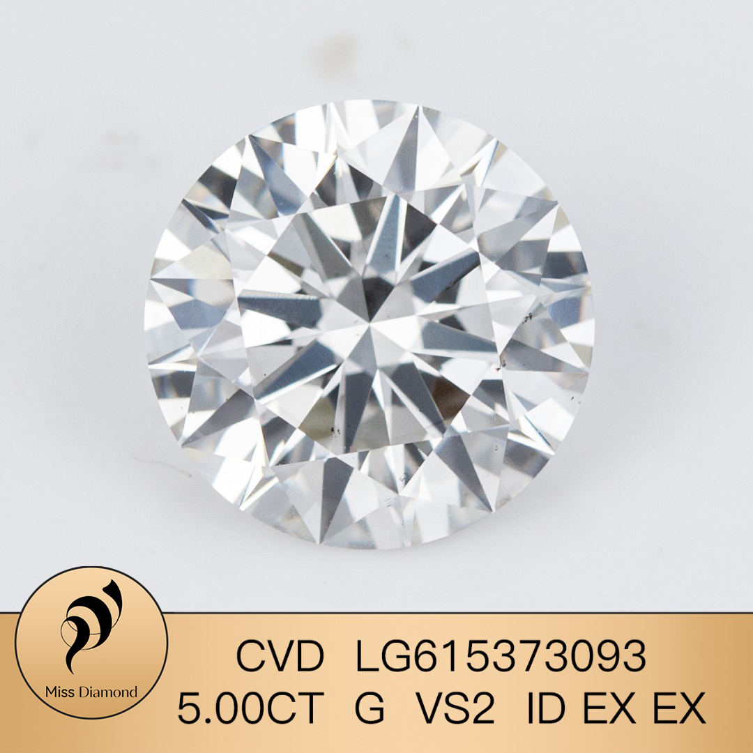 MissDiamond CVD LG615373093 Round Cut 5CT G VS2 ID EX EX Lab Grown Diamond