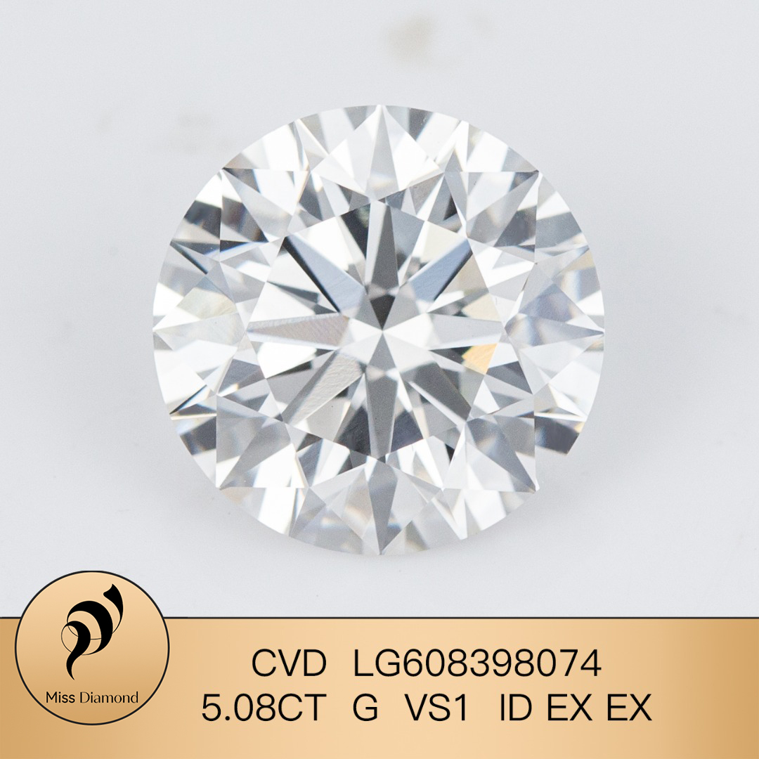 MissDiamond CVD LG608398074 Round Cut 5.08CT G VS1 ID EX EX Lab Grown Diamond