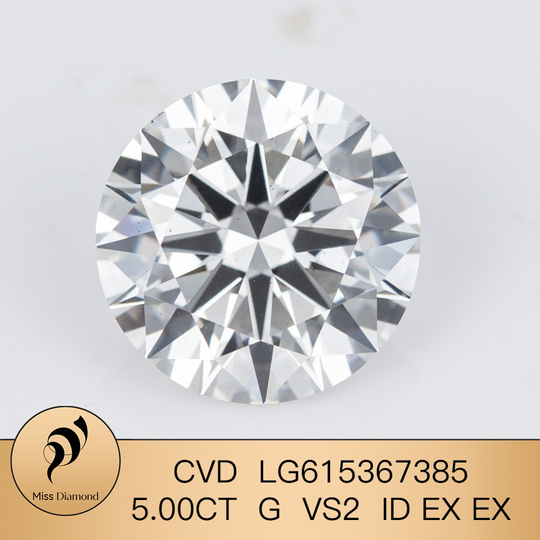 MissDiamond CVD LG615367385 Round Cut 5CT G VS2 ID EX EX Lab Grown Diamond