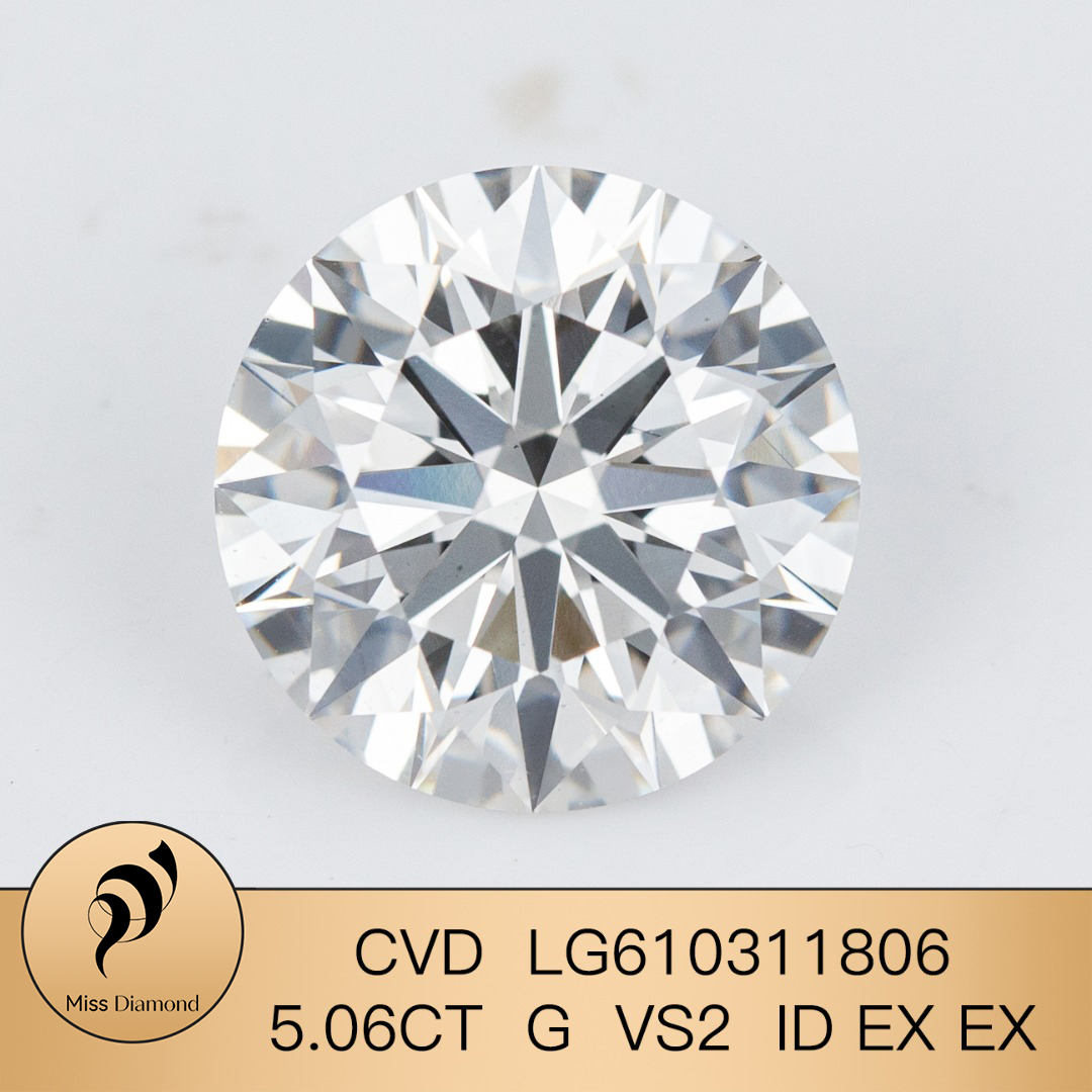 MissDiamond CVD LG610311806 Round Cut 5.06CT G VS2 ID EX EX Lab Grown Diamond