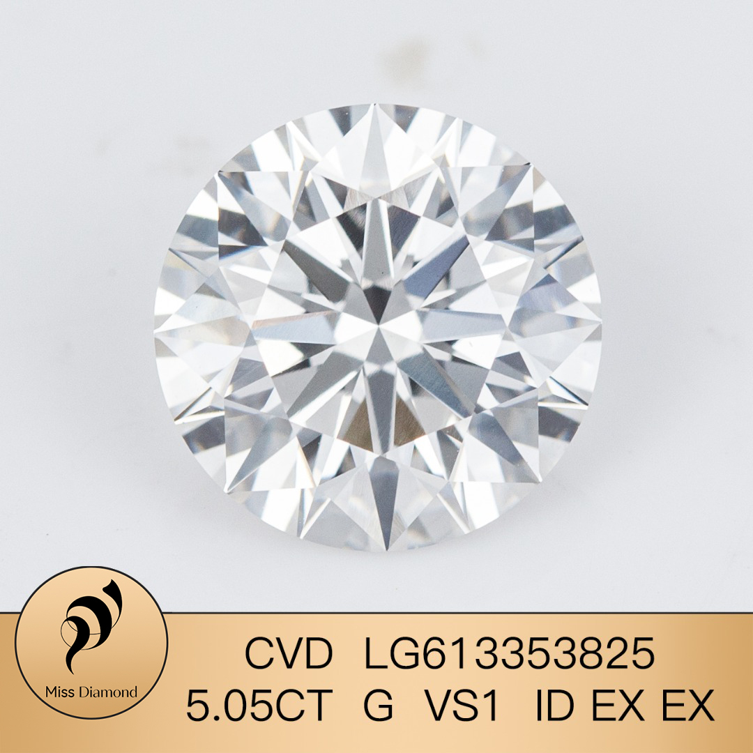 MissDiamond CVD LG613353825 Round Cut 5.05CT G VS1 ID EX EX Lab Grown Diamond