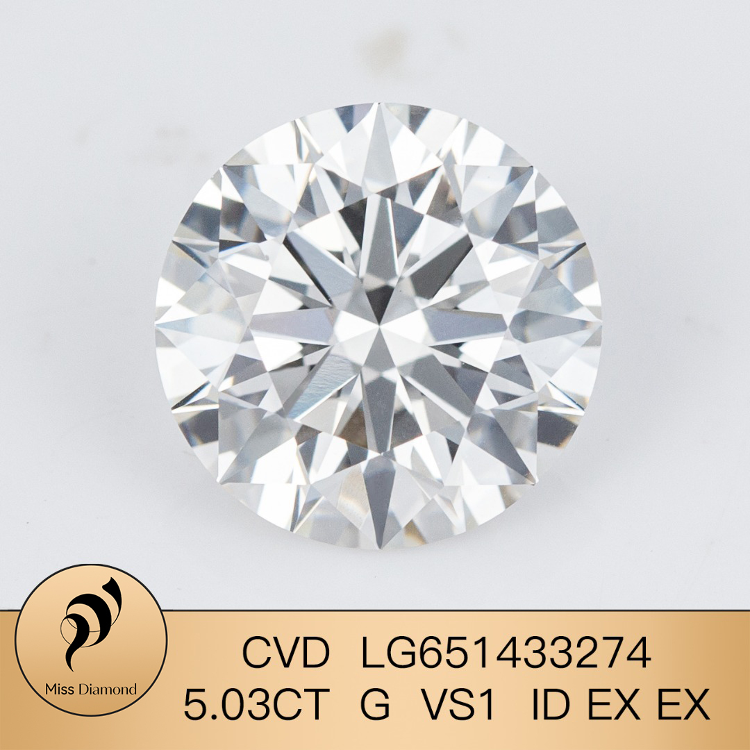 MissDiamond CVD LG651433274 Round Cut 5.03CT G VS1 ID EX EX Lab Grown Diamond