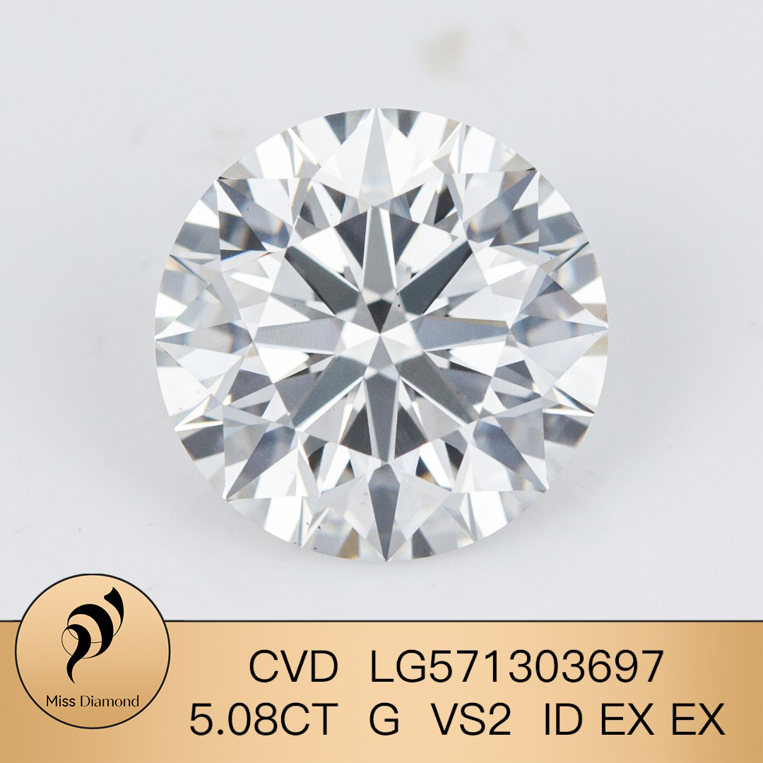 MissDiamond CVD LG571303697 Round Cut 5.08CT G VS2 ID EX EX Lab Grown Diamond