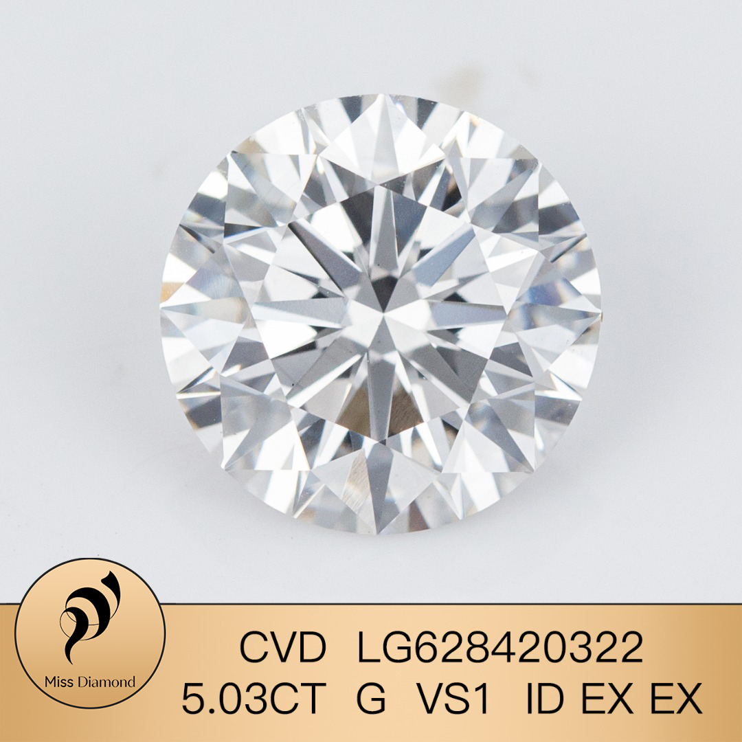 MissDiamond CVD LG628420322 Round Cut 5.03CT G VS1 ID EX EX Lab Grown Diamond