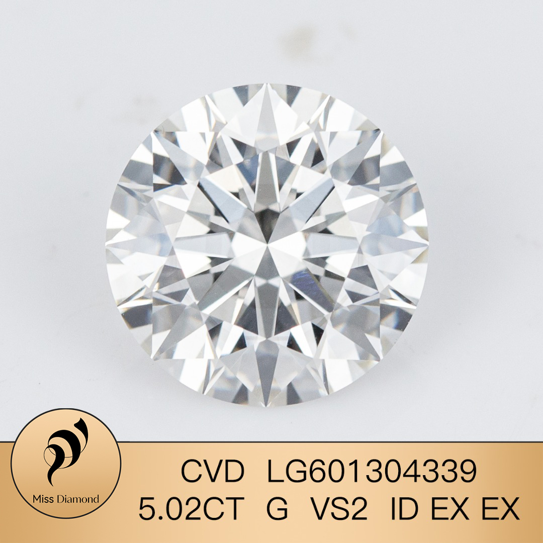 MissDiamond CVD LG601304339 Round Cut 5.02CT G VS2 ID EX EX Lab Grown Diamond