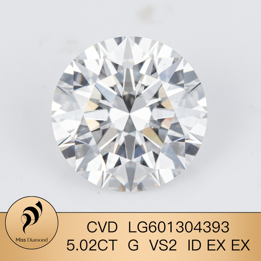 MissDiamond CVD LG601304393 Round Cut 5.02CT G VS2 ID EX EX Lab Grown Diamond
