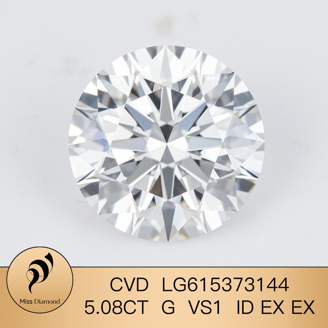 MissDiamond CVD LG615373144 Round Cut 5.08CT G VS1 ID EX EX Lab Grown Diamond