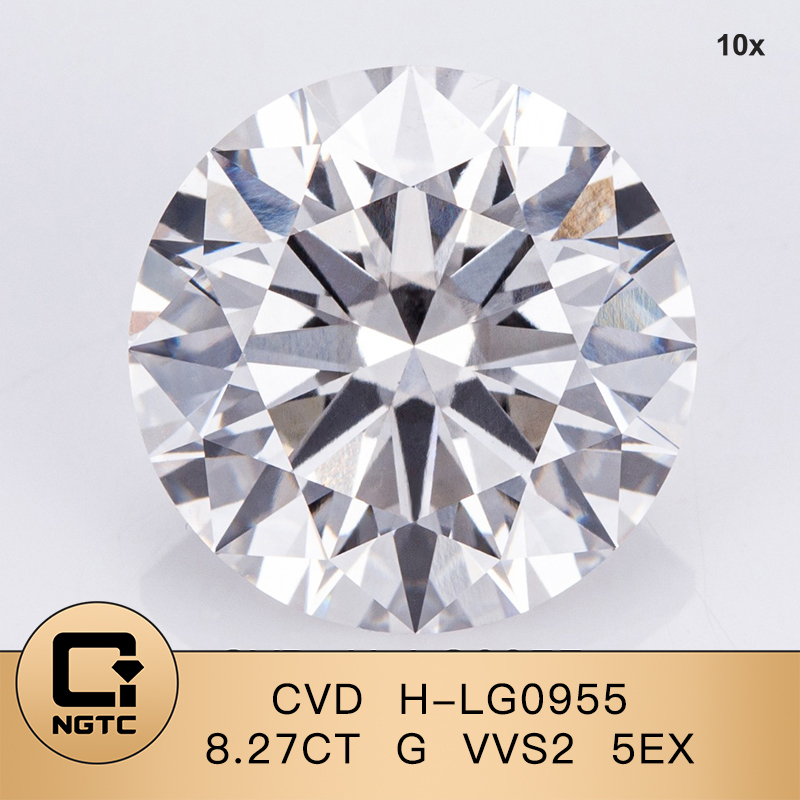 CVD LG602336106 Round Shape 8.27CT G VVS2 ID EX EX H-LG0955 8.27CT G VVS2 5EX Lab Grown Diamond