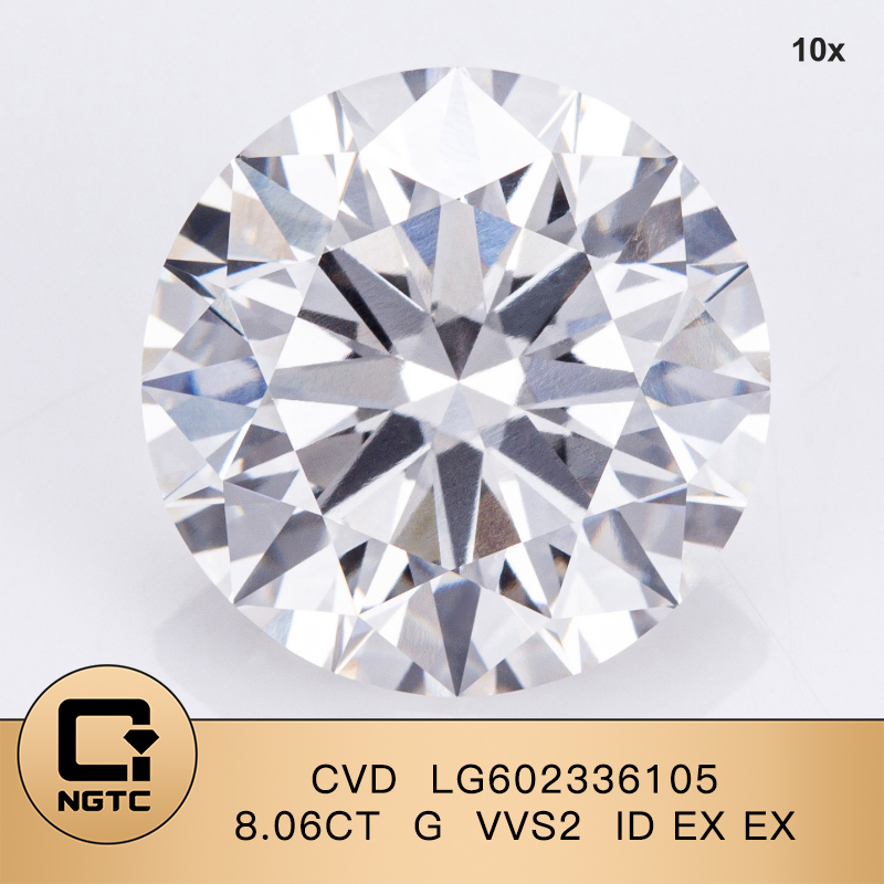 CVD LG602336105 Round Shape 8.06CT G VVS2 ID EX EX H-LG0958 8.07CT G VVS2 5EX Lab Grown Diamond