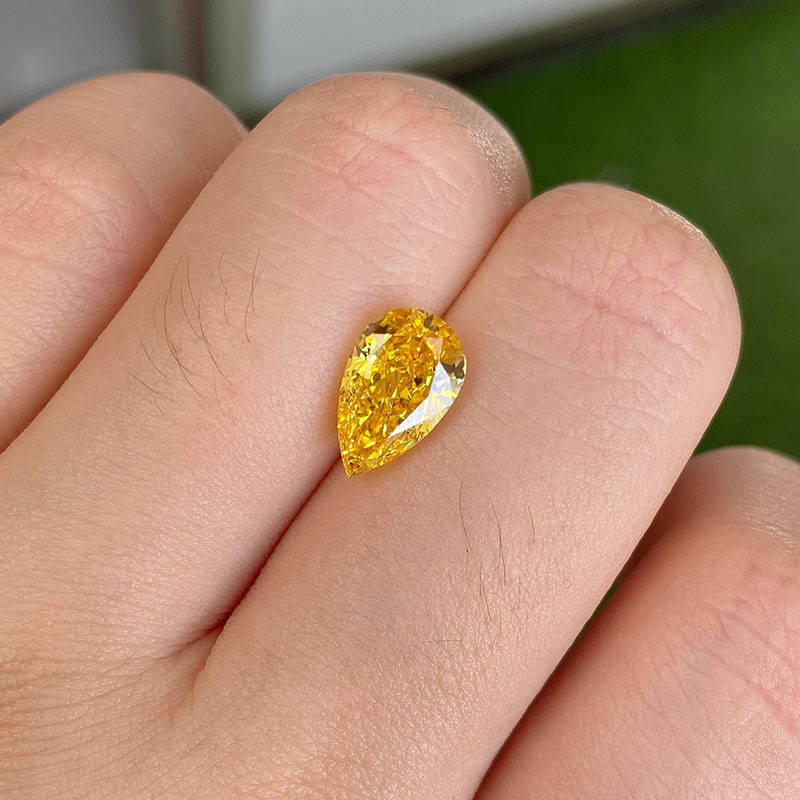 MissDiamond HPHT LG620482225 Pear Shape 2.08CT Fancy Vivid Orangy Yellow VVS2 VG EX Lab Grown Diamond