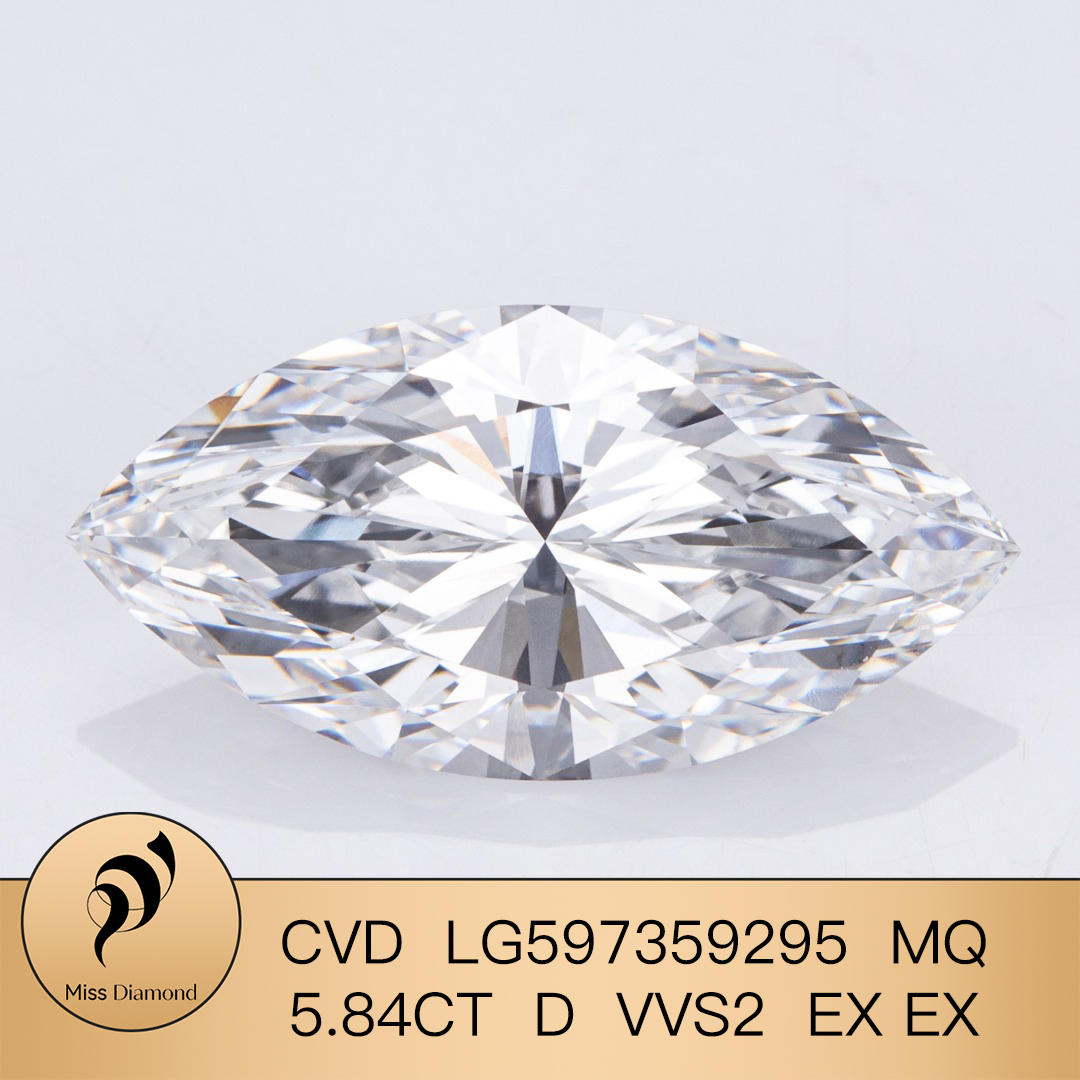 MissDiamond CVD LG597359295 Marquise Shape 5.84CT D VVS2 EX EX Lab Grown Diamond
