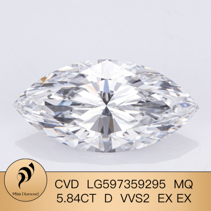 MissDiamond CVD LG597359295 Marquise Shape 5.84CT D VVS2 EX EX Lab Grown Diamond