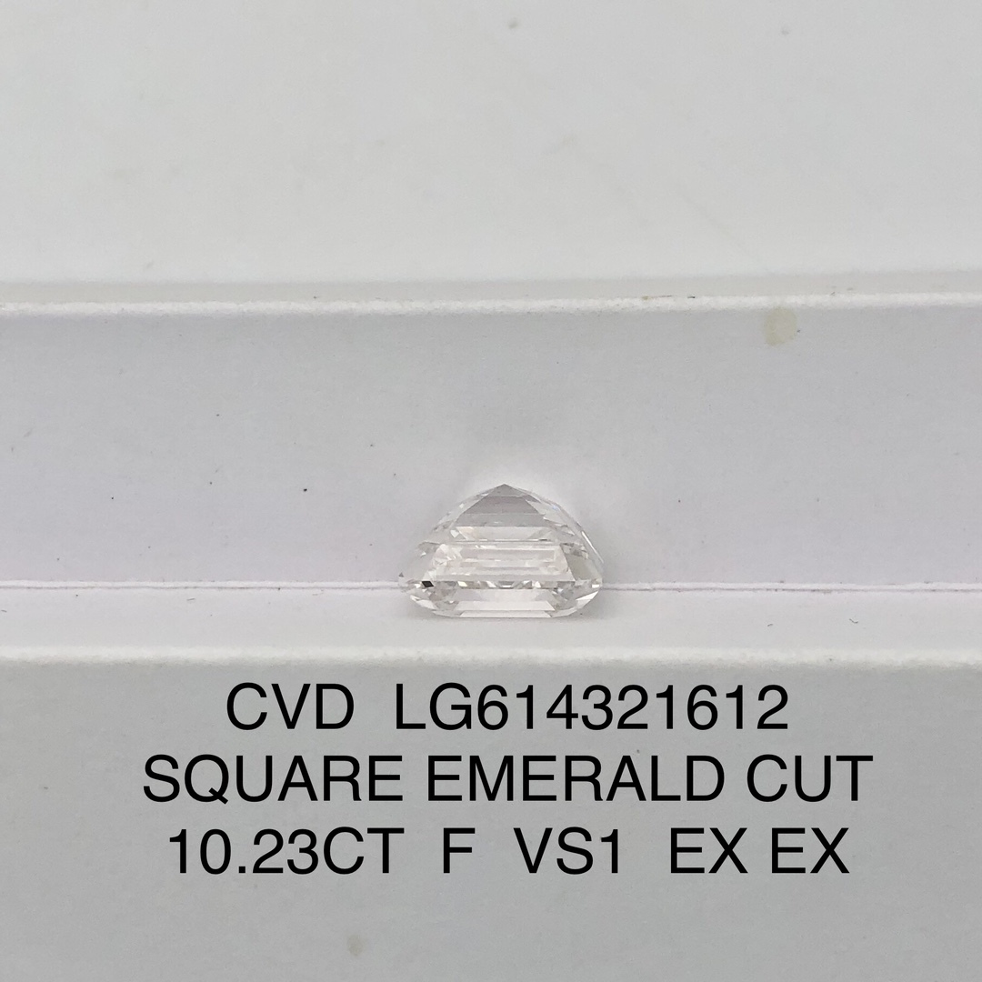 MissDiamond CVD LG614321612 SQUARE EMERALD CUT 10.23CT F VS1 EX EX Lab Grown Diamond