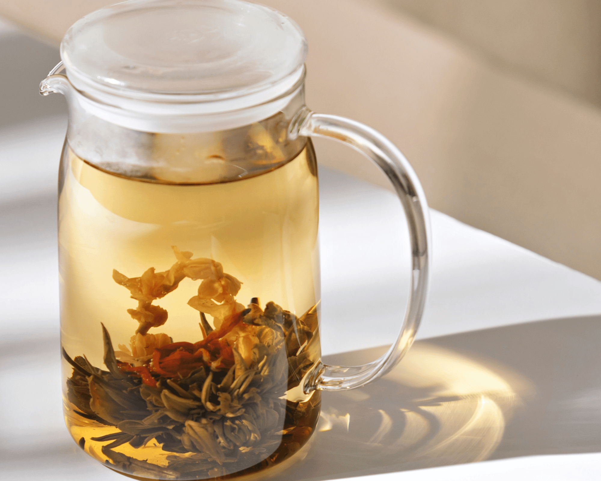 blooming green tea with flowers